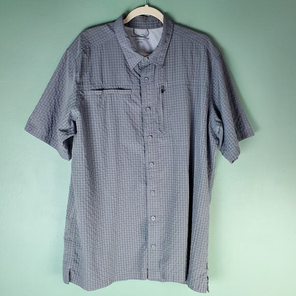 Eddie Bauer Men's Gray Plaid Button Up SS Shirt Size XL Tall Zipper Pocket - Picture 1 of 6